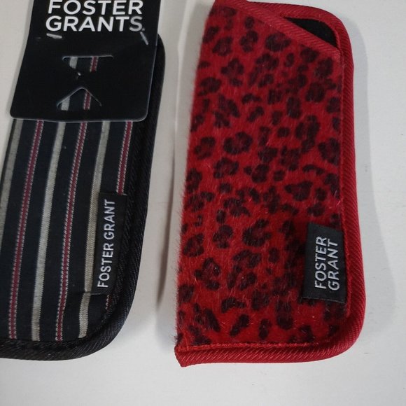 Foster Grant Glasses Case Sleeve Pouch Lot of 2 Red Animal Print Striped Travel - Picture 2 of 5